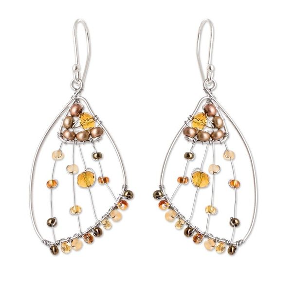 Alternate image for Brown Crystal Glass Beaded Butterfly Wing Dangle Earrings Brown Wings of Freedom
