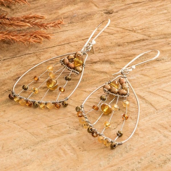 Alternate image for Brown Crystal Glass Beaded Butterfly Wing Dangle Earrings Brown Wings of Freedom