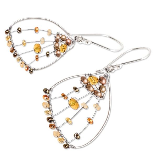 Alternate image for Brown Crystal Glass Beaded Butterfly Wing Dangle Earrings Brown Wings of Freedom
