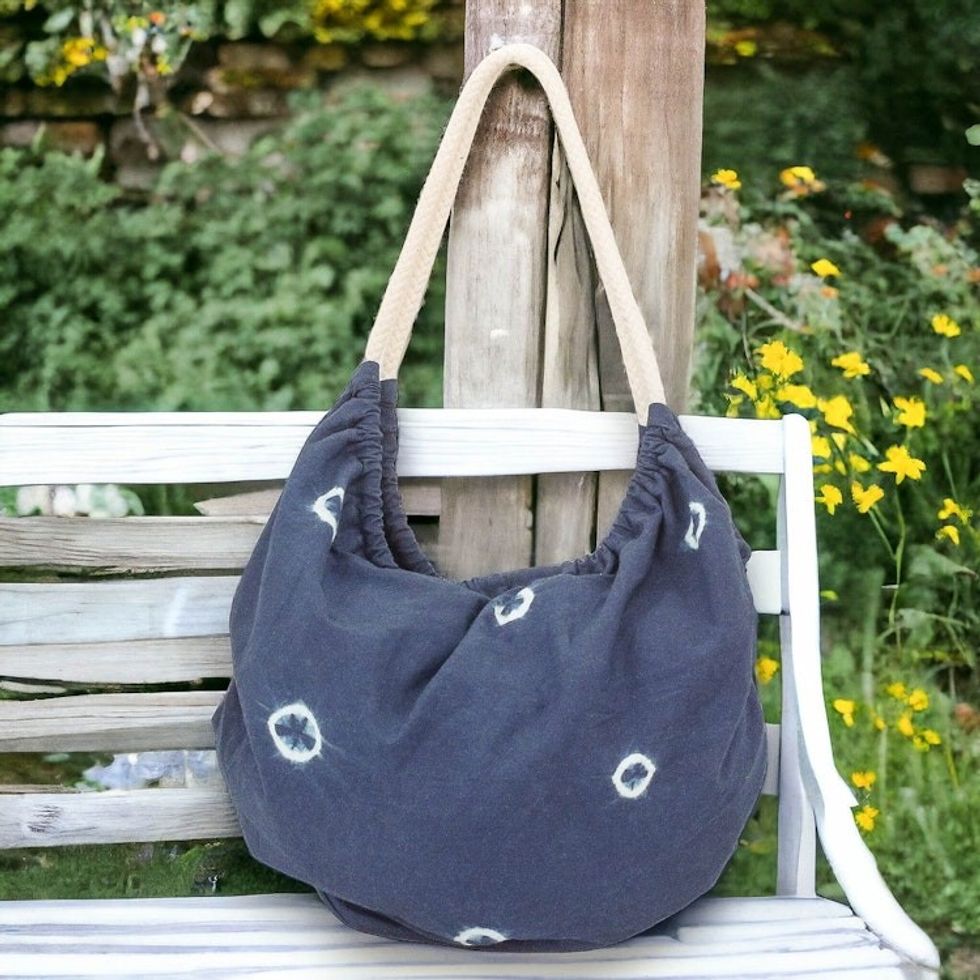 Abstract Patterned Indigo Cotton Hobo Shoulder Bag 'Indigo Sensations'