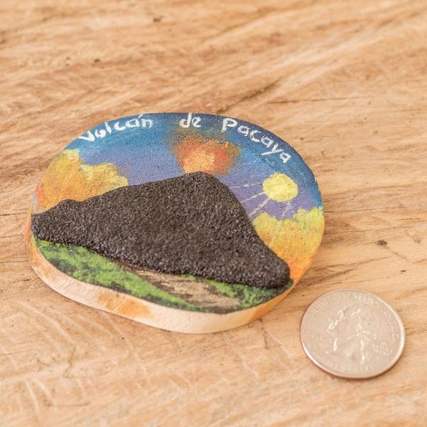 Alternate image for Handmade Painted Coffee Tree Wood Magnet with Petrified Lava Pacaya Volcano