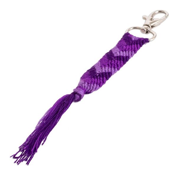 Alternate image for Macrame Keychain Bag Charm in Purple with Chevron Motif Lavender Garden