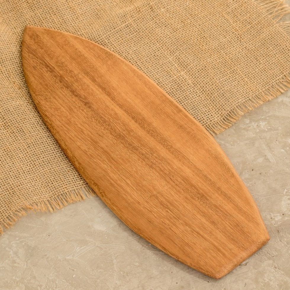 Handcrafted Whimsical Conacaste Wood Cheese Board 'Delicious Waves'
