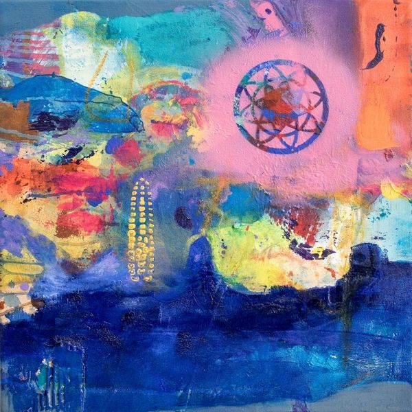 Alternate image for Signed Abstract Acrylic and Oil Painting in Pink Sowing Moon I