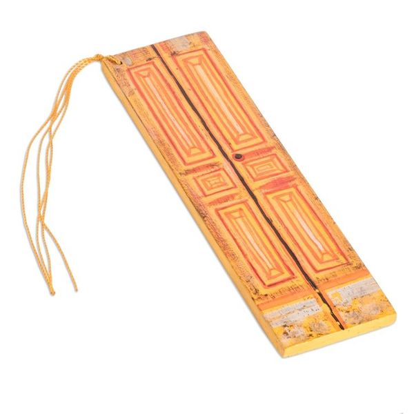 Alternate image for Hand-Painted Cedar Wood Antique Door Bookmark in Orange Vintage Door in Orange