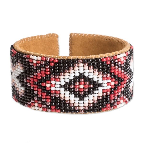 Alternate image for Traditional Red and Black Glass Beaded Cuff Bracelet Fires Union