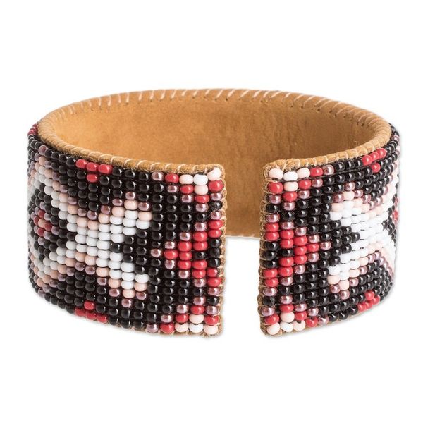 Alternate image for Traditional Red and Black Glass Beaded Cuff Bracelet Fires Union