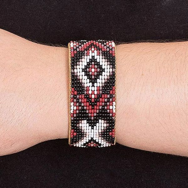 Alternate image for Traditional Red and Black Glass Beaded Cuff Bracelet Fires Union