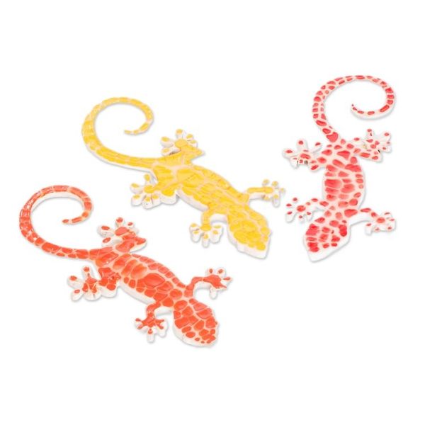 Alternate image for Set of 3 Hand-Painted Warm-Toned Gecko Wood Magnets Allies for Nature