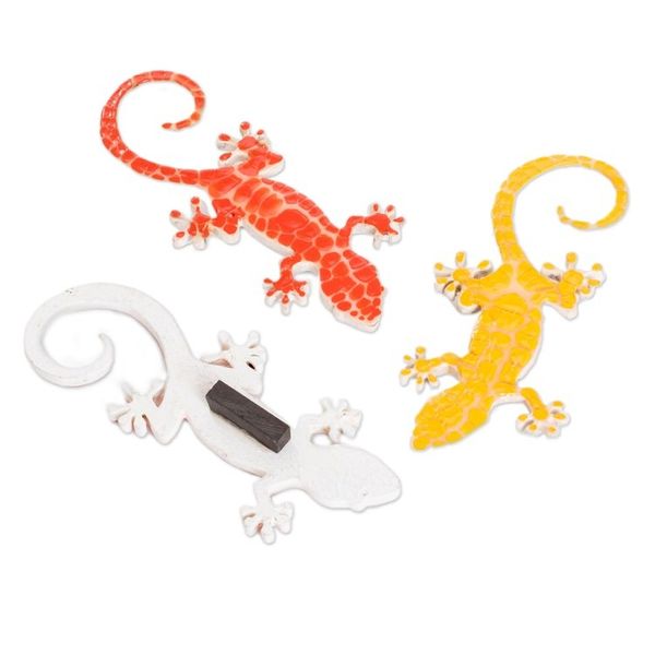 Alternate image for Set of 3 Hand-Painted Warm-Toned Gecko Wood Magnets Allies for Nature
