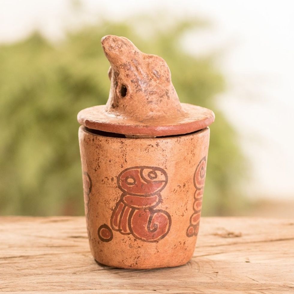 Ceramic Decorative Jar with Pipil Motifs from El Salvador 'Pipil Hawk'