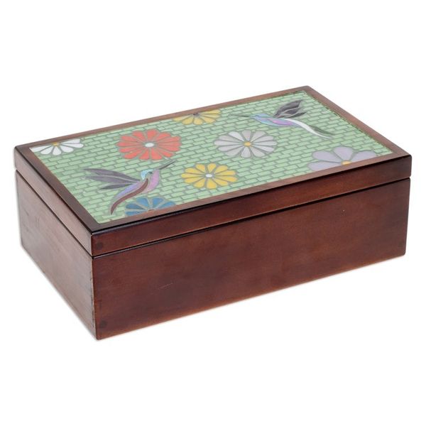 Alternate image for Handcrafted Nature-Themed Pinewood Tea Box in Brown Spring Visions