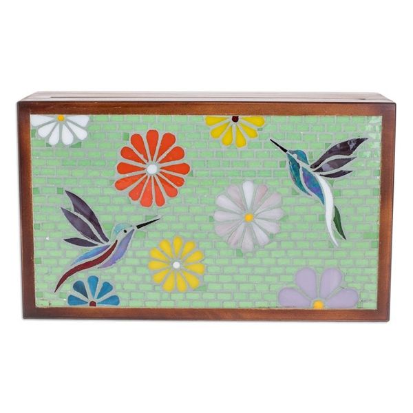 Alternate image for Handcrafted Nature-Themed Pinewood Tea Box in Brown Spring Visions