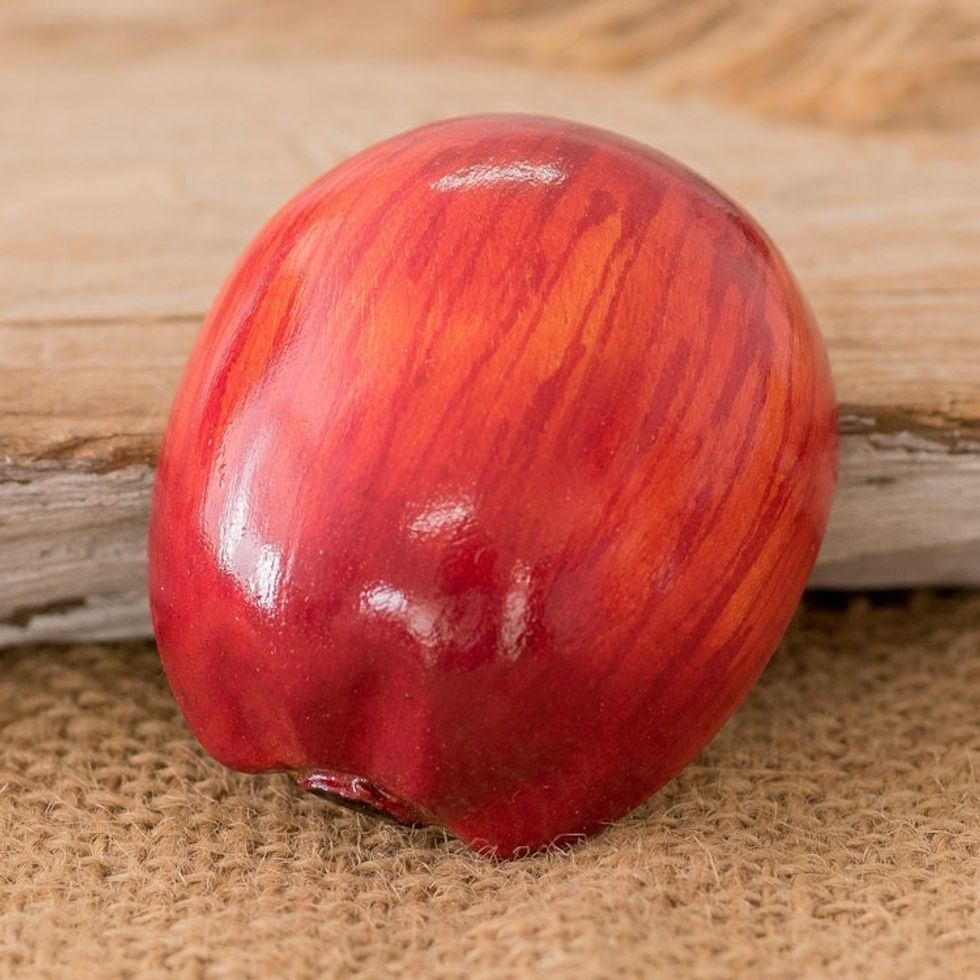 Cypress Wood Apple Magnet Hand-Carved Painted in Guatemala 'Guatemalan Apple'