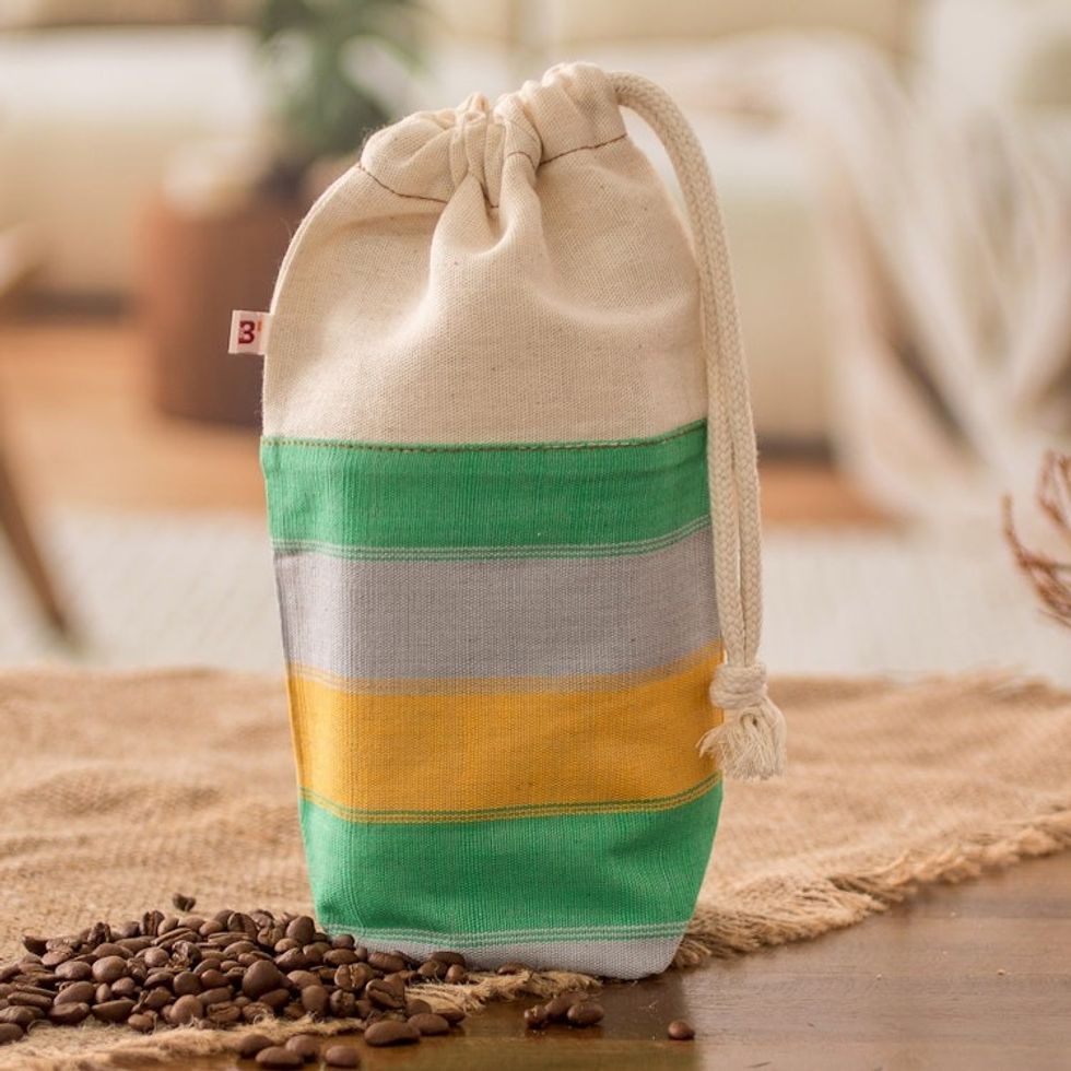 Reusable Cotton Drawstring Coffee Bag Handwoven in Guatemala 'Caffeine Lover'