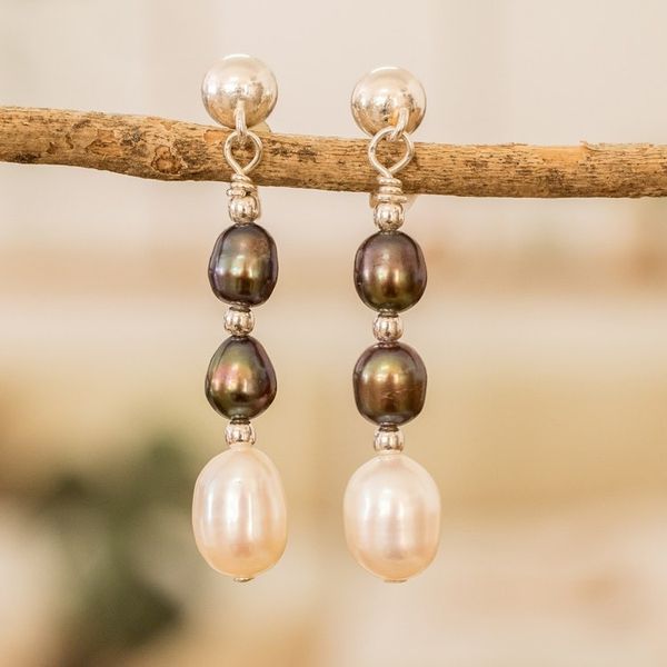 Alternate image for 925 Silver Dangle Earrings with Two Tone Cultured Pearls Sea Essence