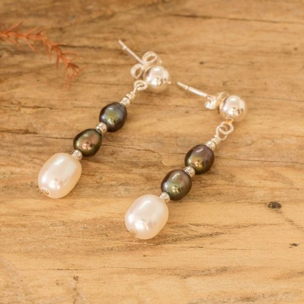 Alternate image for 925 Silver Dangle Earrings with Two Tone Cultured Pearls Sea Essence
