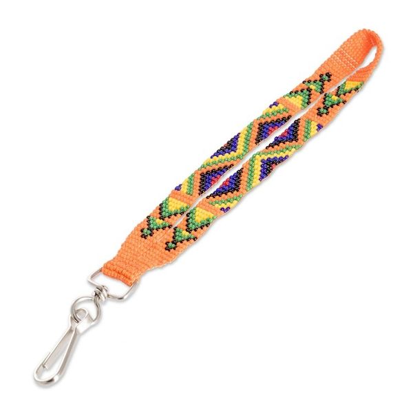 Alternate image for Handcrafted Geometric Glass Beaded Keychain in Orange Key to the Jungle