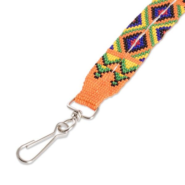 Alternate image for Handcrafted Geometric Glass Beaded Keychain in Orange Key to the Jungle
