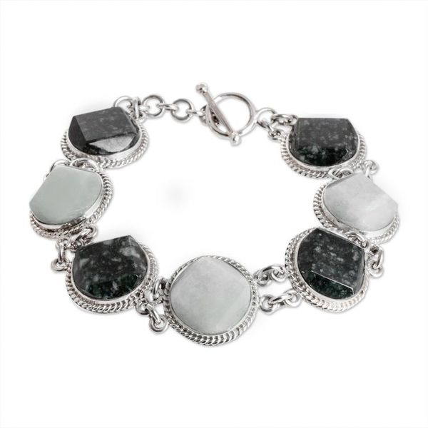 Alternate image for Sterling Silver Dark and Apple Green Jade Link Bracelet Glamorous Allure