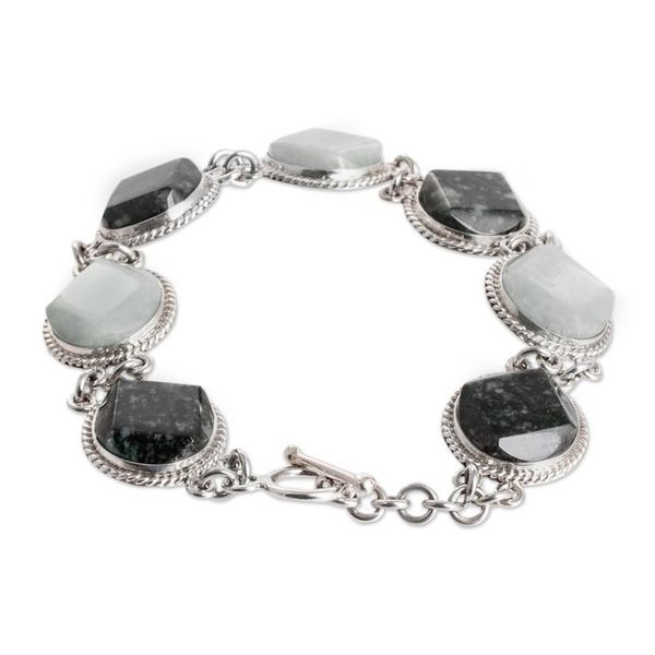 Alternate image for Sterling Silver Dark and Apple Green Jade Link Bracelet Glamorous Allure