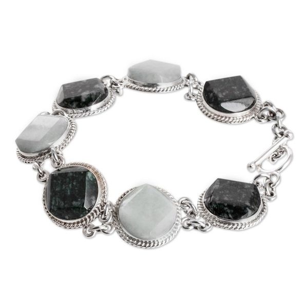 Alternate image for Sterling Silver Dark and Apple Green Jade Link Bracelet Glamorous Allure