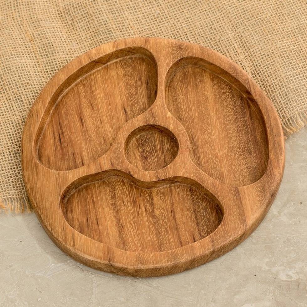 Conacaste Wood Appetizer Platter with Three Compartments 'Supreme Ambrosia'