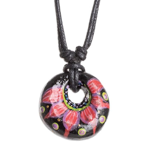 Alternate image for Floral Adjustable Painted Ceramic Pendant Necklace in Red Nights Red Grace