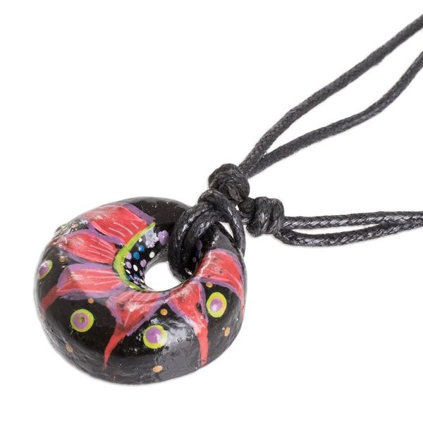 Alternate image for Floral Adjustable Painted Ceramic Pendant Necklace in Red Nights Red Grace