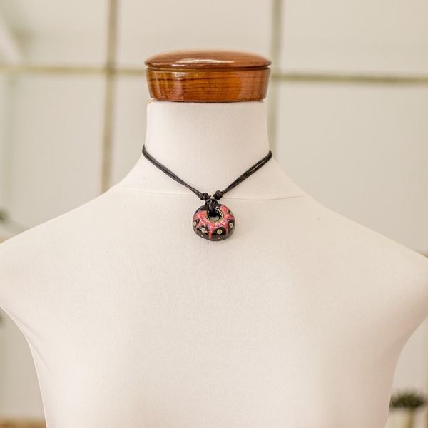 Alternate image for Floral Adjustable Painted Ceramic Pendant Necklace in Red Nights Red Grace