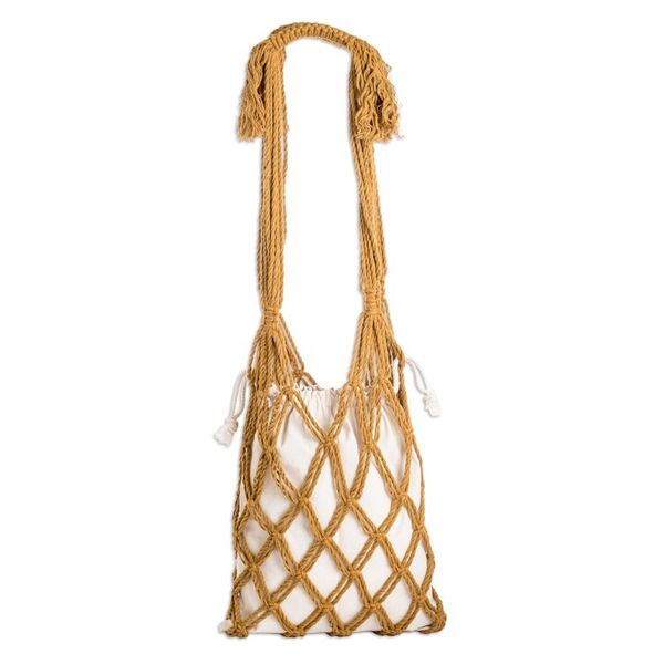 Alternate image for Cotton Macrame Tote Bag in Ivory and Honey from El Salvador Happy Day