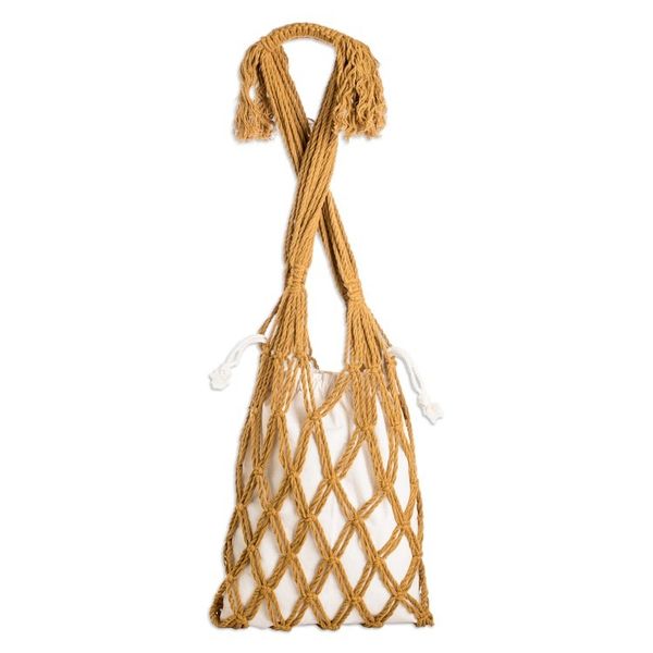 Alternate image for Cotton Macrame Tote Bag in Ivory and Honey from El Salvador Happy Day