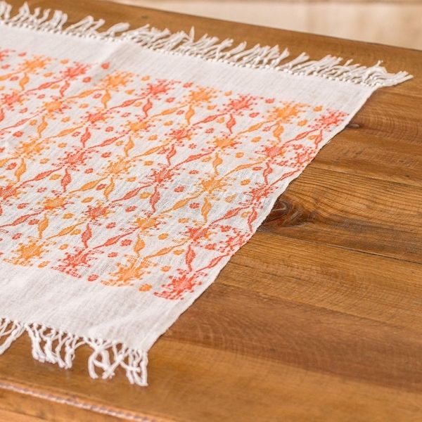 Alternate image for Leafy Handwoven Orange and Red Cotton Placemat Sunset Over the Forest
