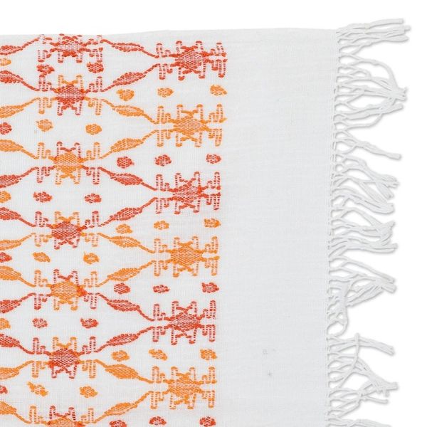 Alternate image for Leafy Handwoven Orange and Red Cotton Placemat Sunset Over the Forest