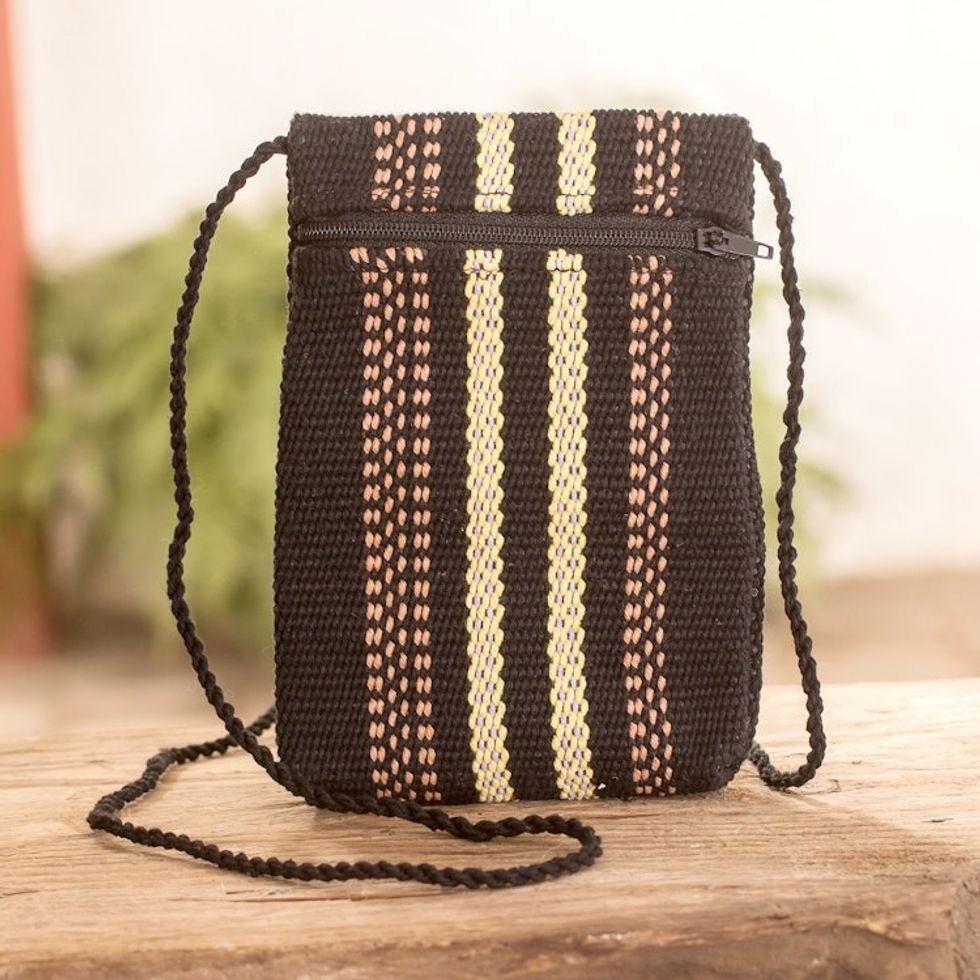 Handloomed Striped Cotton Sling with Zipper Closure 'Artisanal Lines'