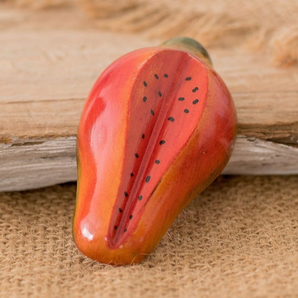 Wood Papaya Magnet Hand-Carved and Painted in Guatemala 'Guatemalan Papaya'