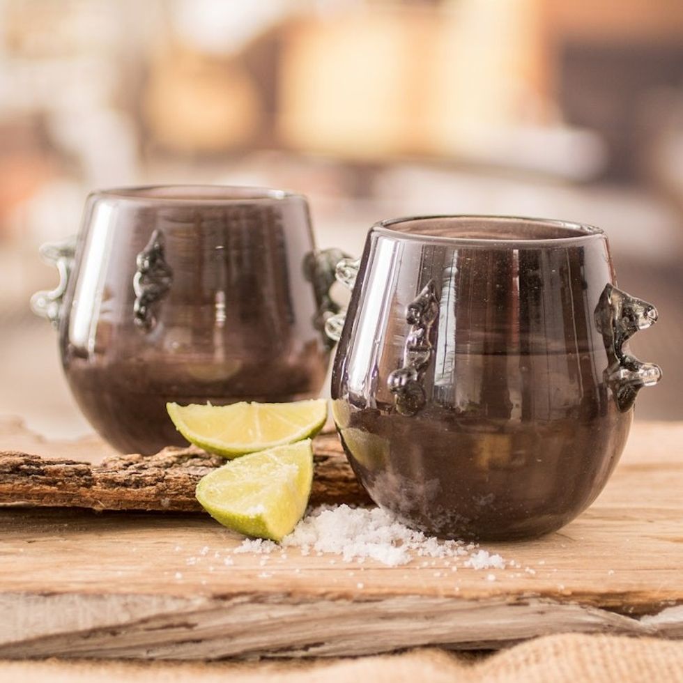 Pair of Handblown Rocks Glasses in Black 'Shadow Shot'