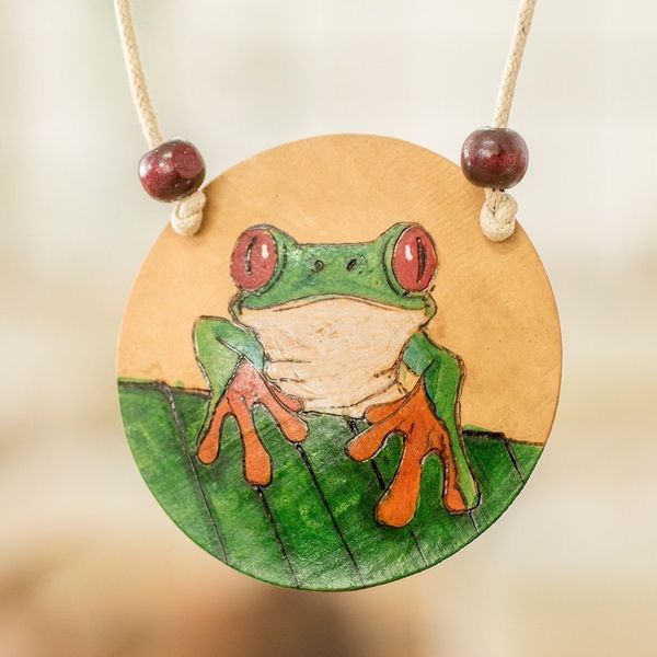 Alternate image for Hand-Painted Calabash Gourd Frog Pendant Necklace Luck Portrayal