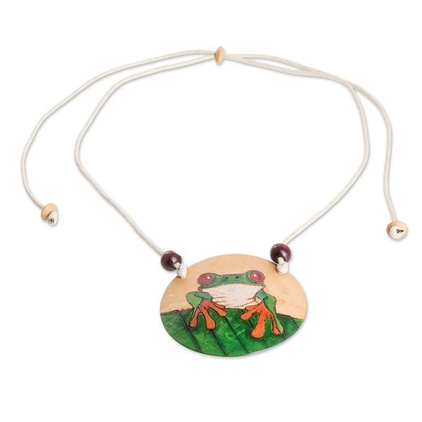 Alternate image for Hand-Painted Calabash Gourd Frog Pendant Necklace Luck Portrayal