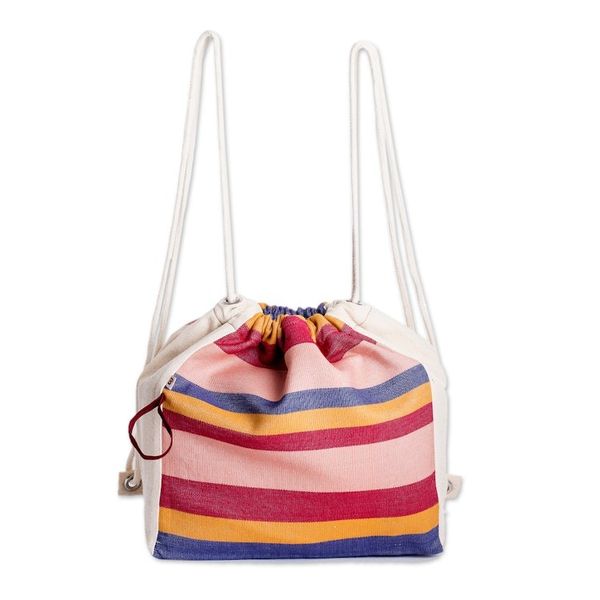Alternate image for Foldable Cotton Drawstring Backpack with Colorful Stripes Springtime