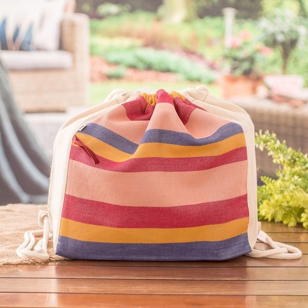 Alternate image for Foldable Cotton Drawstring Backpack with Colorful Stripes Springtime