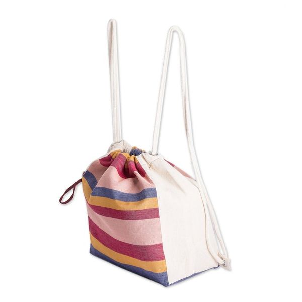 Alternate image for Foldable Cotton Drawstring Backpack with Colorful Stripes Springtime