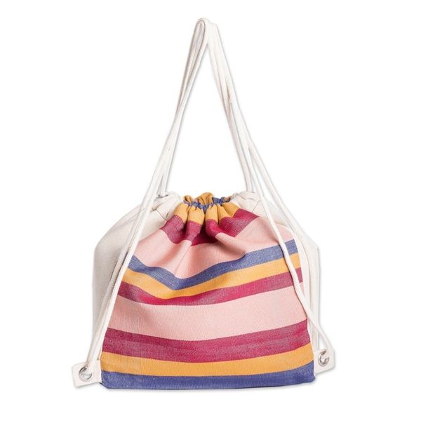 Alternate image for Foldable Cotton Drawstring Backpack with Colorful Stripes Springtime