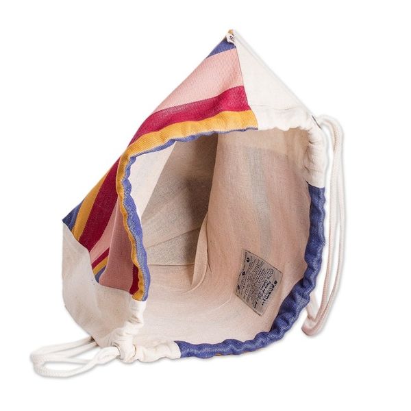 Alternate image for Foldable Cotton Drawstring Backpack with Colorful Stripes Springtime