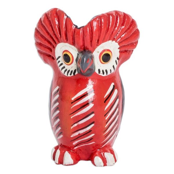 Alternate image for Small Ceramic Owl Figurine in Red Hand-Painted in Guatemala Vibrant Tecolote
