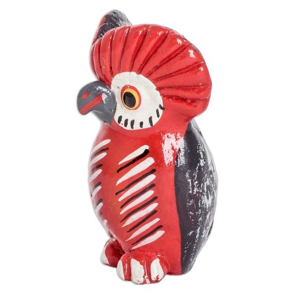 Alternate image for Small Ceramic Owl Figurine in Red Hand-Painted in Guatemala Vibrant Tecolote