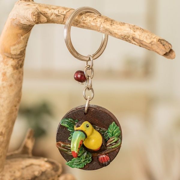 Alternate image for Handmade Painted Pinewood and Cold Porcelain Toucan Keychain The Little Toucan