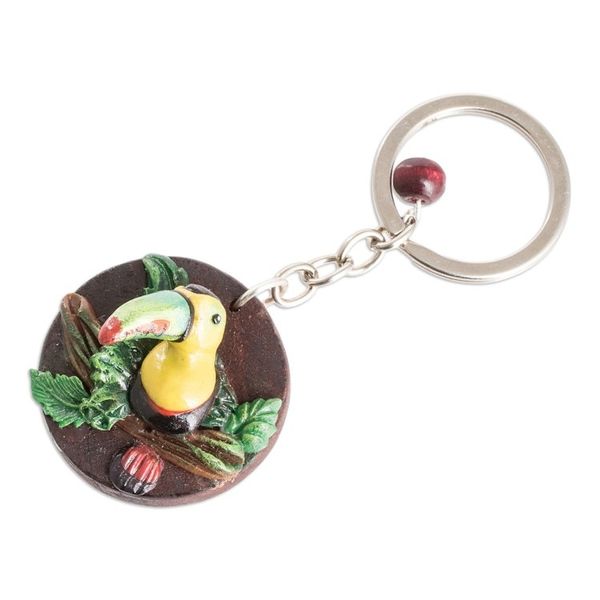 Alternate image for Handmade Painted Pinewood and Cold Porcelain Toucan Keychain The Little Toucan