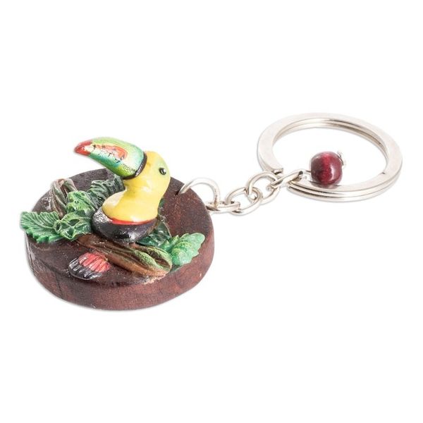 Alternate image for Handmade Painted Pinewood and Cold Porcelain Toucan Keychain The Little Toucan