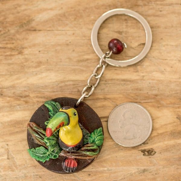 Alternate image for Handmade Painted Pinewood and Cold Porcelain Toucan Keychain The Little Toucan